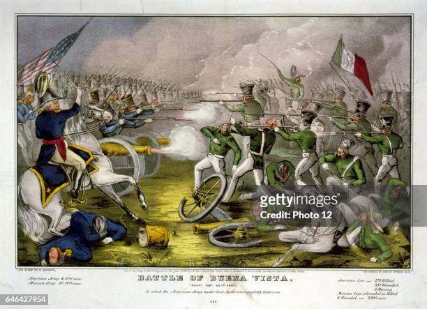 Mexican-American War 1846-1848 Battle of Buena Vista, also known as Battle of Angostura, 22-23 February 1847. Mexicans, in green, defeated by the...