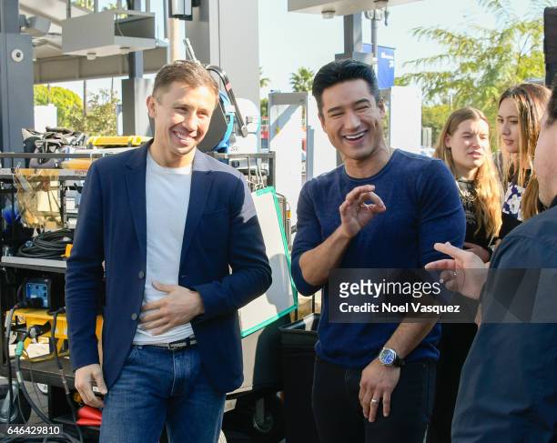 Gennady Golovkin and Mario Lopez visit "Extra" at Universal Studios Hollywood on February 28, 2017 in Universal City, California.