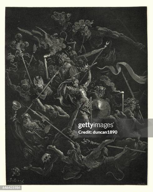 milton's paradise lost - gustave dore idiots, eremites and friars - gustave dore stock illustrations