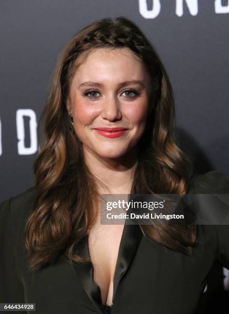 Actress Julianna Guill attends the premiere of WGN America's "Underground" Season 2 at Westwood Village on February 28, 2017 in Los Angeles,...
