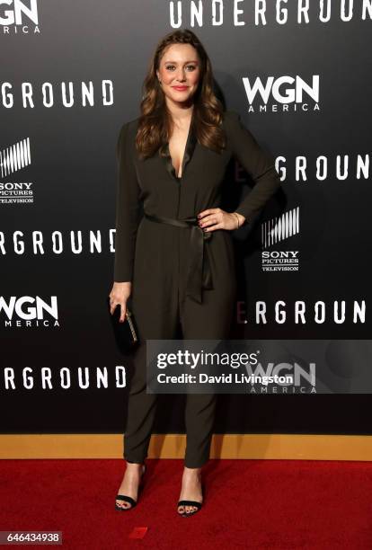 Actress Julianna Guill attends the premiere of WGN America's "Underground" Season 2 at Westwood Village on February 28, 2017 in Los Angeles,...