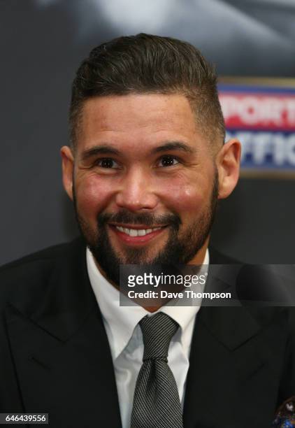 Tony Bellew during a press conference at the Hilton Hotel on February 27, 2017 in Liverpool, England. David Haye and Bellew face each other in a...