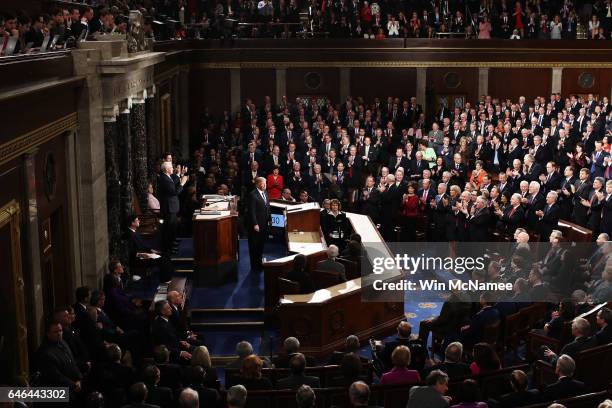 President Donald Trump addresses a joint session of the U.S. Congress on February 28, 2017 in the House chamber of the U.S. Capitol in Washington,...