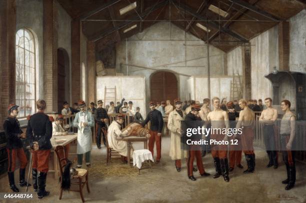 Alfred Touchemolin French school Vaccination : French army recruits being vaccinated with Cowpox to protect them from the more virulent infection,...