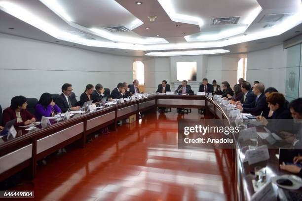 Colombian President Juan Manuel Santos chairs the third meeting of the post-conflict cabinet at Casa de Narino presidential palace in Bogota,...