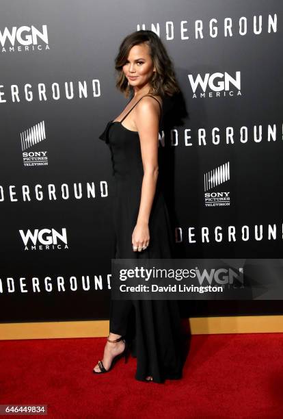 Television personality Chrissy Teigen attends the premiere of WGN America's "Underground" Season 2 at Westwood Village on February 28, 2017 in Los...