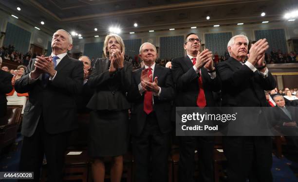 Cabinet members Secretary of Defense James Mattis, Secretary of Education Betsy DeVos, Attorney General Jeff Sessions, Secretary of the Treasury...