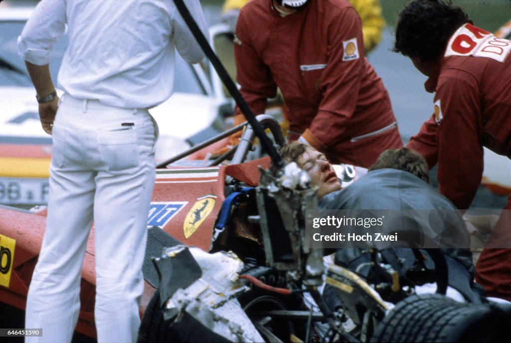 Formel 1, Grand Prix Deutschland 1982, Hockenheimring, 08.08.1982 Trainingsunfall Didier Pironi Didier Pironi, Ferrari 1