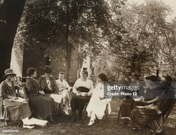 Photograph of National Woman's Party council members 1924. Left to Right: Dora Ogle, Mrs. J.D. Wilkinson, Dora Lewis, Lavinia Egan, Edith Ainge,...