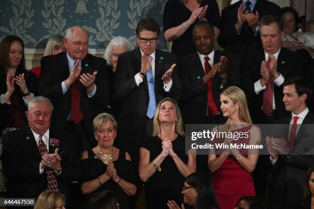 Widow of Fallen Navy Seal, Senior Chief William Owens, Carryn Owens, Ivanka Trump and Jared Kusher attend a joint session of the U.S. Congress with...