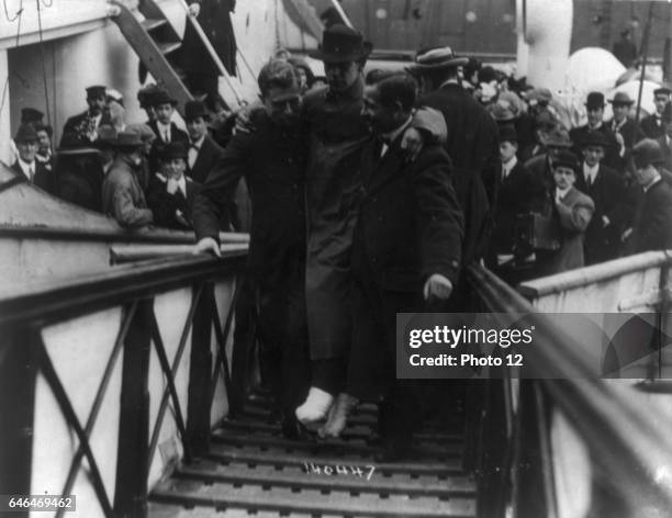 Loss of White Star Line's Olympic-class vessel RMS Titanic which struck an iceberg on 12 April 1912 on her maiden voyage. Surviving wireless...