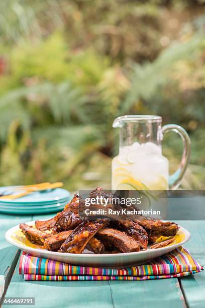 ribs on platter - rib stock pictures, royalty-free photos & images