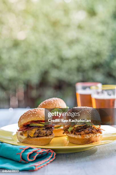 sliders on plate - plain hamburger stock pictures, royalty-free photos & images