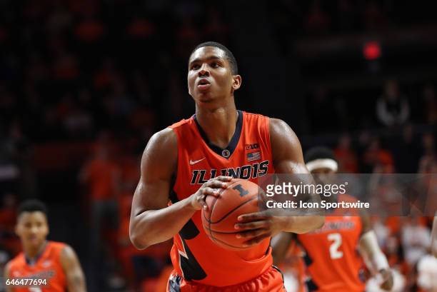 Illinois Fighting Illini guard Malcolm Hill shoots a free throw during the Big Ten conference game against the Northwestern Wildcats on February 21,...