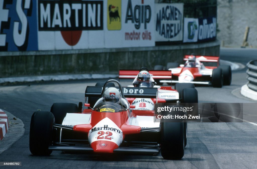 Formel 1, Grand Prix Monaco 1982, Monte Carlo, 23.05.1982 Andrea de Cesaris, Alfa Romeo 182 Niki Lauda, McLaren-Ford MP4