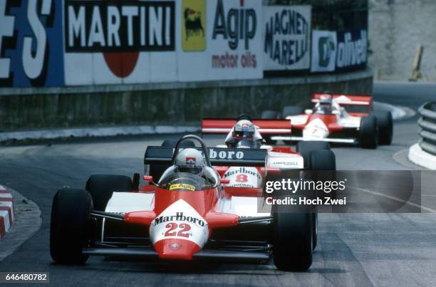 Formel 1, Grand Prix Monaco 1982, Monte Carlo, Andrea de Cesaris, Alfa Romeo 182 Niki Lauda, McLaren-Ford MP4-1B John Watson, McLaren-Ford MP4-1B...