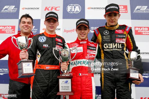 René Rosin , 30 Max Verstappen , 25 Antonio Fuoco , 2 Esteban Ocon , FIA Formula 3 European Championship, round 1, race 3, Silverstone - 18. - 20....