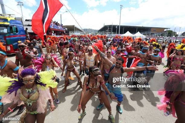 Masqueraders with Fantasy present '1001 Fantasies & Alluring Tales' during Trinidad Carnival 2017 at the Queen's Park Savannah on February 28, 2017...