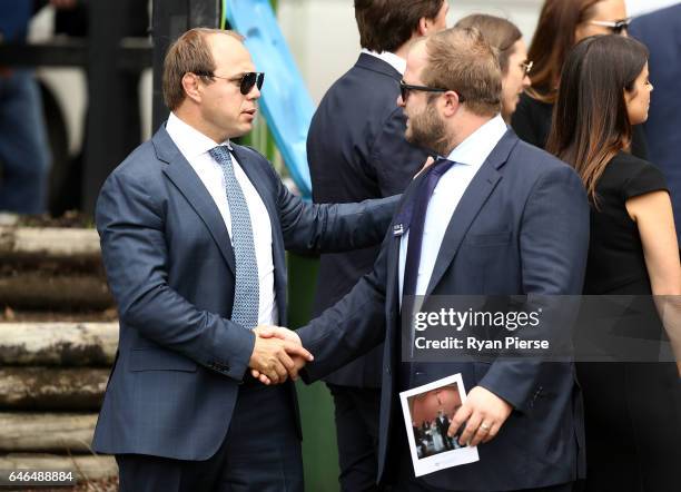 Former Australian Rugby Union players Phil Waugh and Benn Robinson arrive for the Public Memorial for former Australian Rugby Union player Dan...