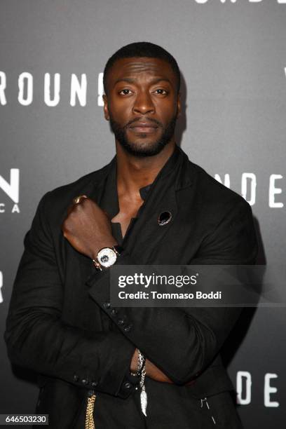 Aldis Hodge attends the premiere of WGN America's "Underground" Season 2 held at the Westwood Village on February 28, 2017 in Los Angeles, California.