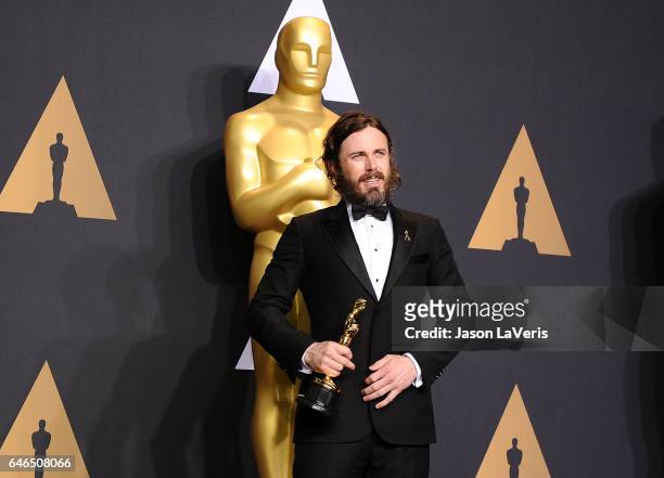 Actor Casey Affleck poses in the press room at the 89th annual Academy Awards at Hollywood & Highland Center on February 26, 2017 in Hollywood,...