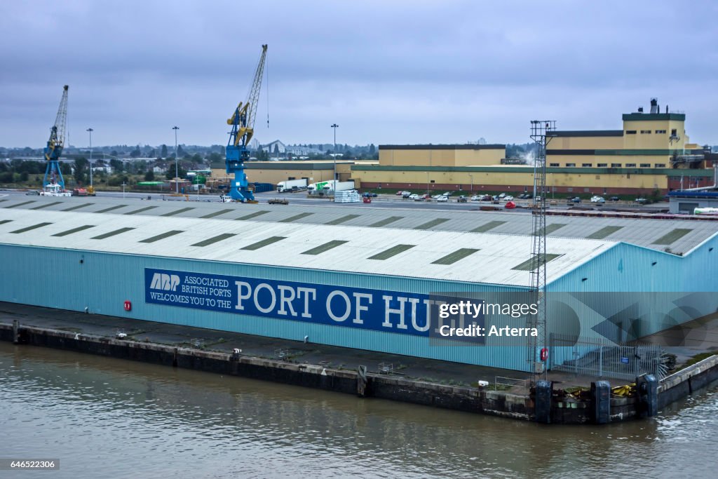 Sign on hangar of the Associated British Ports / ABP in the port of Hull.