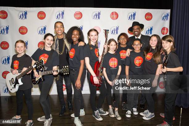 Students pose with Sir The Baptist and Nick Colionne at Chicago Public School Announces Music Program Expansion With Little Kids Rock at Franklin...