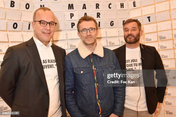 Le Bon Marche CEO Patrice Wagner, Loic Prigent and Le Bon Marche AD Fred Bodens attend the "Entendu Au Bon Marche" : Loic Prigent Book Launch...