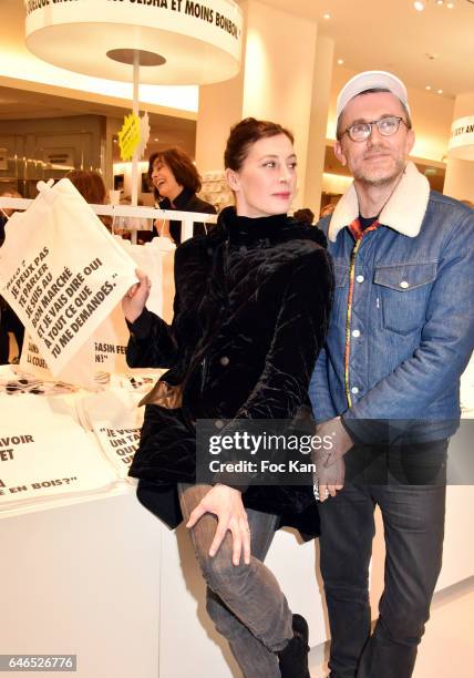 Opera dancer Marie Agnes Gillot and Loic Prigent attend the "Entendu Au Bon Marche" : Loic Prigent Book Launch Cocktail Fest Noz at Bon Marche on...