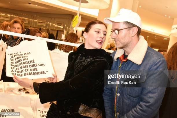 Opera dancer Marie Agnes Gillot and Loic Prigent attend the "Entendu Au Bon Marche" : Loic Prigent Book Launch Cocktail Fest Noz at Bon Marche on...