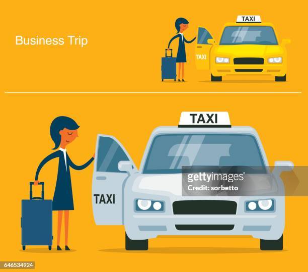 ilustrações de stock, clip art, desenhos animados e ícones de businesswoman calling for a taxi - táxi