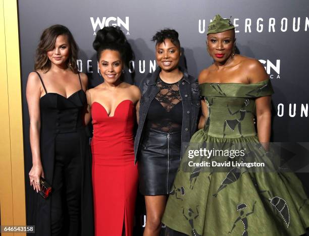 Television personality Chrissy Teigen, actress Amirah Vann, writer Misha Green, and actress Aisha Hinds attend the premiere of WGN America's...