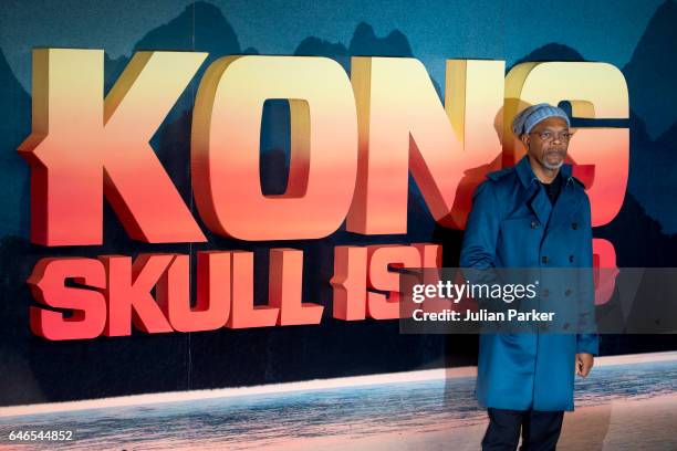 Samuel L Jackson attends the European premiere of 'Kong: Skull Island' at the Cineworld Empire Leicester Square on February 28, 2017 in London,...