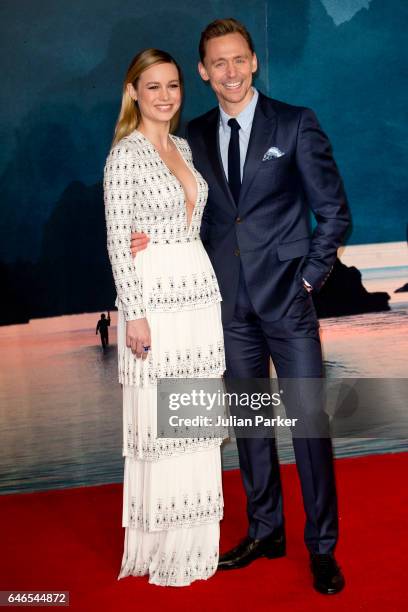 Brie Larson, and Tom Hiddleston attend the European premiere of 'Kong: Skull Island' at the Cineworld Empire Leicester Square on February 28, 2017 in...