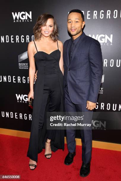 Model Chrissy Teigen and actor/singer/executive producer John Legend attend WGN America's "Underground" Season Two Premiere Screening at Regency...