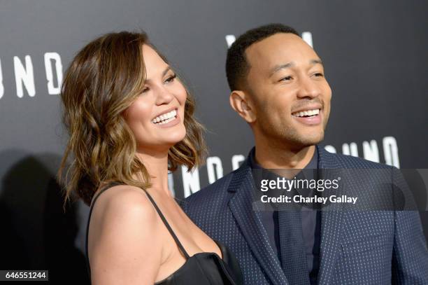 Model Chrissy Teigen and actor/singer/executive producer John Legend attend WGN America's "Underground" Season Two Premiere Screening at Regency...