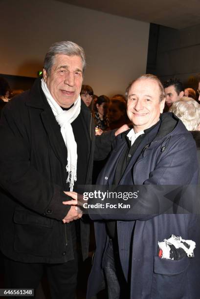 Jean Pierre Castaldi and Patrick Braoude attend the Mobile Film Festival 2017 award ceremony at MK2 Bibliotheque on February 28, 2017 in Paris,...