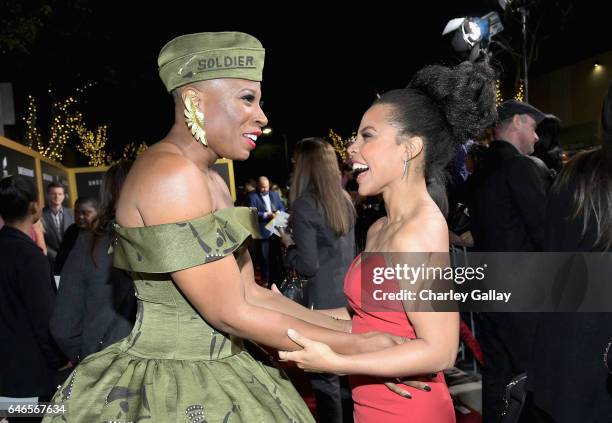 Actors Aisha Hinds and Amirah Vann attends WGN America's "Underground" Season Two Premiere Screening at Regency Village Theatre on March 1, 2017 in...