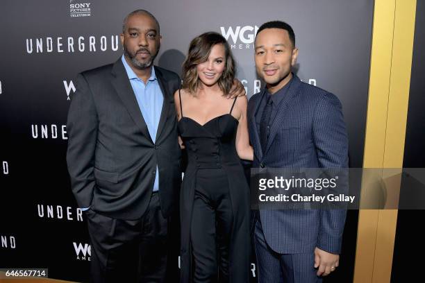 Executive producer Mike Jackson, model Chrissy Teigen and actor/singer/executive producer John Legend attend WGN America's "Underground" Season Two...