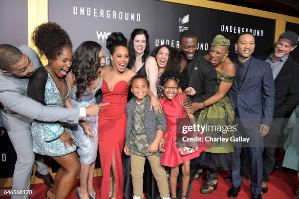 Cast of "Underground" attend WGN America's "Underground" Season Two Premiere Screening at Regency Village Theatre on March 1, 2017 in Westwood,...