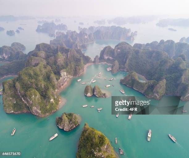 ha long bay, vietnam - aerial photo - halong bay vietnam stock pictures, royalty-free photos & images