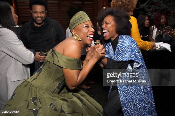 Actors Aisha Hinds and Yvonne Orji attend the after party for WGN Americas Underground Season Two Premiere Screening at Baltaire Restaurant on...