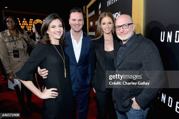 Executive producers Tony Tunnell, Joby Harold and Akiva Goldsman attend WGN America's "Underground" Season Two Premiere Screening at Regency Village...