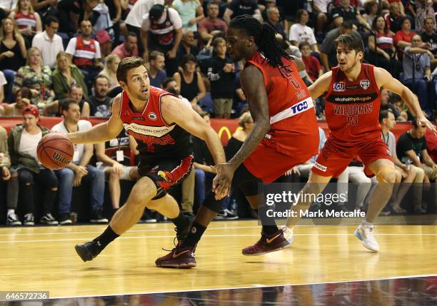 Mitch Norton of the Hawks in action during game two of the NBL Grand Final series between the Perth Wildcats and the Illawarra Hawks at WIN...