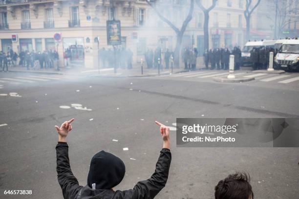 Clashes broke out between High school students and police forces during a demonstration at place de la Nation in tribute to Theo Luhaka, a young man...