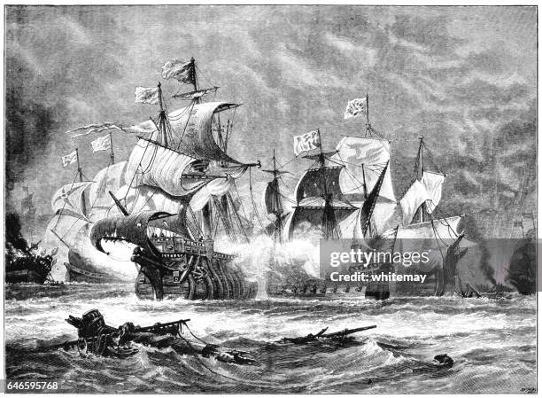 the spanish armada - spanish culture stock illustrations