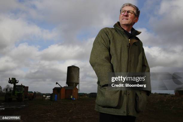 Mark Gorton, joint managing director of Traditional Norfolk Poultry Ltd. , poses for a photograph in front of a fork-lift truck at their farm in...