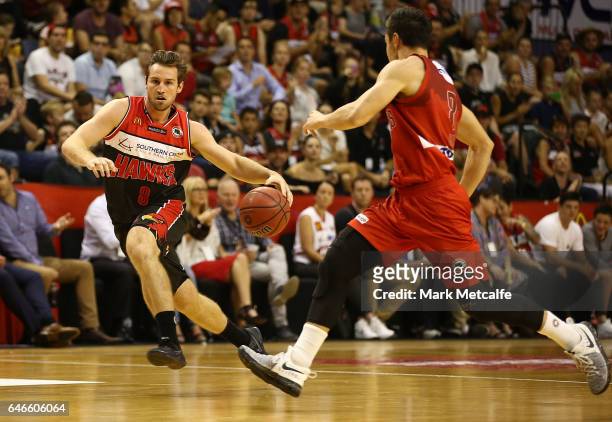 Mitch Norton of the Hawks in action during game two of the NBL Grand Final series between the Perth Wildcats and the Illawarra Hawks at WIN...