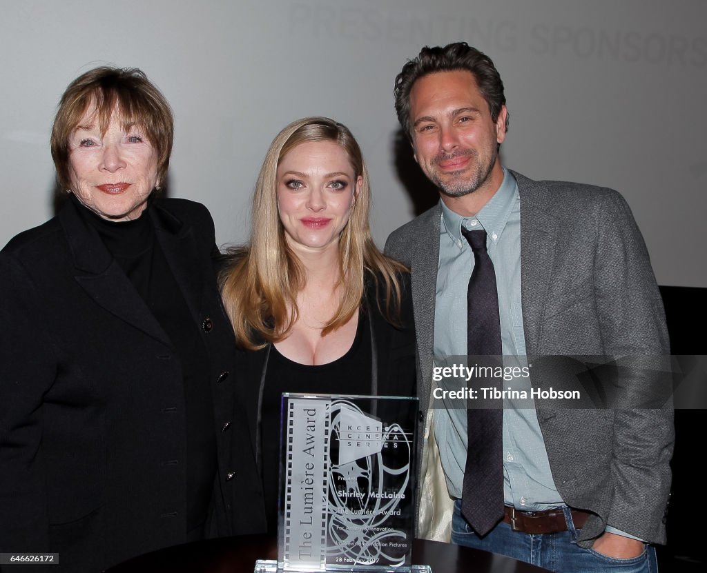 Amanda Seyfried Presents Legendary Actress Shirley MacLaine With The KCET Cinema Series Lumiere Award At "The Last Word" Screening