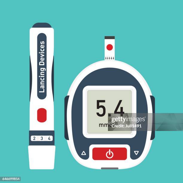 set of  automatic meter and lancet - glucose chart stock illustrations